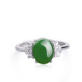 wholesale 925 Sterling Silver with Certificate Inlaid Cabochon Hetian Jasper Ring Wholesale Vintage Natural Green Gemstone Adjustable Women's Ring-0-4