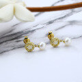 wholesale 9K Gold Japanese-style earrings with, natural opal, and pearl ear studs-0-2