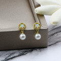 wholesale 9K Gold Japanese-style earrings with, natural opal, and pearl ear studs-0-1