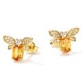 wholesale Sterling Silver Gold-Plated Japanese Korean Style Natural Citrine Cute Bee Earrings-0-1
