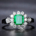 wholesale S925 Sterling Silver 2ct Synthetic Emerald 7*7 Ring for Women, Cross-Border Hot Seller on Instagram, One-Piece Drop Shipping by ShiPei Jewelry-0-1