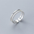 wholesale S925 Silver Ring Women's Korean Style Simple and Fresh Double Layer Row of Diamonds Adjustable Jewelry J5841-0-2