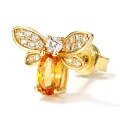 wholesale Sterling Silver Gold-Plated Japanese Korean Style Natural Citrine Cute Bee Earrings-0-2