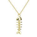 wholesale 9K Gold Yili Jewelry Japanese Minimalist Stylish Women's Fish Bone Pendant Necklace Set-0-4