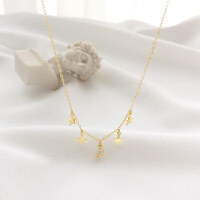 wholesale S925 Sterling Silver Women's Pendant, European And American Style Layering, Minimalist Star Moon Luxury Plain Choker Necklace, Ready To Ship Wholesale-A1375_Gold necklace 925 silver