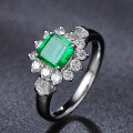wholesale S925 Sterling Silver 2ct Synthetic Emerald 7*7 Ring for Women, Cross-Border Hot Seller on Instagram, One-Piece Drop Shipping by ShiPei Jewelry-0-2