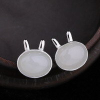 wholesale 925 Sterling Silver with Certificate, Tianshan Jade Earrings for Women, Light Luxury, Zodiac Rabbit, Inlaid Jade Earrings and Studs-Hetian jade 6*8mm 925 silver