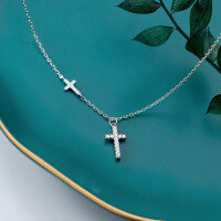 wholesale S925 Silver Women's Korean-style Elegant Cross Pendant Full Diamond Necklace Fashion Minimalist Collarbone Chain D5628-S925 Silver Necklace 925 Silver
