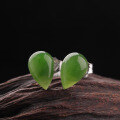wholesale 925 Sterling Silver Inlaid with Green Jade Earrings, Simple Ancient Style with Appraisal Certificate, Water Drop Hetian Jade Ear Accessories, Jasper Ear Studs-0-1