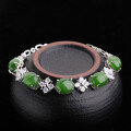 wholesale 925 Sterling Silver Inlaid with Natural Green Gemstone Evening Dress Egg-Surface Hetian Jasper Bracelet for Women-0-1