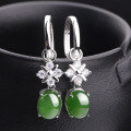wholesale Wholesale vintage ethnic style 925 sterling silver inlaid Hetian jade earrings for women with certificate-0-0