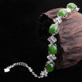 wholesale 925 Sterling Silver Inlaid with Natural Green Gemstone Evening Dress Egg-Surface Hetian Jasper Bracelet for Women-0-2