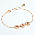 wholesale [925 Silver Gold Plated] Japanese Light Luxury Vintage Red Corundum Petal Shell Pearl Bracelet for Women, Cross-Border Temperament Mori Girl Style Bangle-0-1