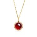 wholesale S925 Sterling Silver Gold-Plated Geometric Minimalist Natural Garnet Pendant Necklace for Women, Wholesale Luxury Jewelry-0-5