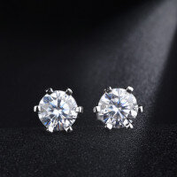 wholesale 925 Sterling Silver Fashion Moissanite Stud Earrings Gift for Girlfriend Commute Earrings Set with 50-Point Moissanite-6-claw receptacle 50 points