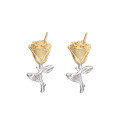 wholesale S925 Sterling Silver Two-tone Rose Earrings With Preserved Flower-0-0
