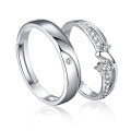 wholesale S925 Sterling Silver Korean-style Open Adjustable Couple Rings, Men and Women's Matching Pair with Inlaid Diamonds Minimalist Design, Supports Drop Shipping-0-4