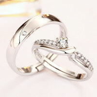 wholesale S925 Sterling Silver Korean-style Open Adjustable Couple Rings, Men and Women's Matching Pair with Inlaid Diamonds Minimalist Design, Supports Drop Shipping-Open-end couple rings platinum &gt;925 sterling silver women's ring
