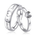 wholesale 925 Sterling Silver Hollow Heart Couple Rings for Men and Women, Open Adjustable Minimalist Korean Style Matching Bands-0-4