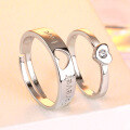 wholesale 925 Sterling Silver Hollow Heart Couple Rings for Men and Women, Open Adjustable Minimalist Korean Style Matching Bands-0-0