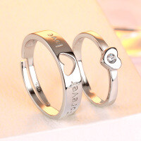 wholesale 925 Sterling Silver Hollow Heart Couple Rings for Men and Women, Open Adjustable Minimalist Korean Style Matching Bands-S925 sterling silver>Open ended women's ring
