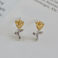 wholesale S925 Sterling Silver Two-tone Rose Earrings With Preserved Flower-0-1