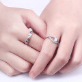 wholesale Metal: 925 Sterling Silver Cross-border Europe and America open couple rings for men and women with zircon diamond wedding bands, high-end and niche matching set-0-3