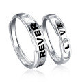 wholesale Metal: 925 Sterling Silver Love Forever Couple Rings, His and Hers Matching Minimalist Letter Open Adjustable Rings with Engraving-0-5