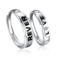 wholesale Metal: 925 Sterling Silver Love Forever Couple Rings, His and Hers Matching Minimalist Letter Open Adjustable Rings with Engraving-S925 sterling silver Open ended women's ring