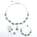 wholesale 925 Sterling Silver with Certificate Inlaid Light Luxury Premium Hetian Jadeite Ring Earrings Pendant Necklace Four-Piece Set-0-9
