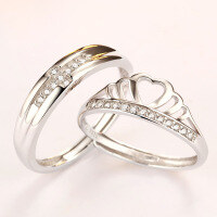 wholesale 925 Sterling Silver Princess and Knight Couple Rings Pair Adjustable Open Crown Matching Bands for Men and Women Wholesale from Manufacturer-S925 sterling silver Open ended women's ring