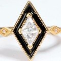 wholesale 9K Gold Plated S925 Silver Drip Oil White Zircon Rhombus Geometric Ring Japanese Style Minimalist Lacquer Ring Cross-Border Accessories-0-3