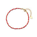 wholesale Sterling Silver S925 Women's Vintage Red Rope Japanese Style Light Bead Bare Chain Wave Wrap Design Bracelet S3381-0-4