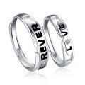 wholesale Metal: 925 Sterling Silver Love Forever Couple Rings, His and Hers Matching Minimalist Letter Open Adjustable Rings with Engraving-0-4