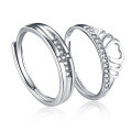 wholesale 925 Sterling Silver Princess and Knight Couple Rings Pair Adjustable Open Crown Matching Bands for Men and Women Wholesale from Manufacturer-0-4