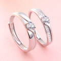 wholesale 925 Silver Creative Source Factory Couple Rings, Minimalist Matching Set for Men and Women, Diamond-Embedded Open Finger Rings for Dropshipping-0-3