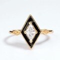 wholesale 9K Gold Plated S925 Silver Drip Oil White Zircon Rhombus Geometric Ring Japanese Style Minimalist Lacquer Ring Cross-Border Accessories-0-2