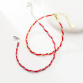 wholesale Sterling Silver S925 Women's Vintage Red Rope Japanese Style Light Bead Bare Chain Wave Wrap Design Bracelet S3381-0-1