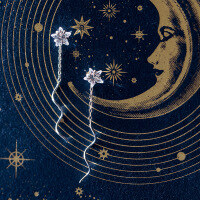 wholesale Metal material small fresh sweet single diamond five-pointed star design ear thread women forest serieswave earrings E6914-S925 silver pair 925 silver