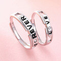 wholesale Metal: 925 Sterling Silver Love Forever Couple Rings, His and Hers Matching Minimalist Letter Open Adjustable Rings with Engraving-0-1