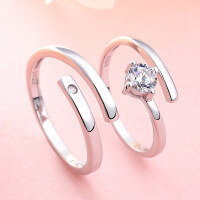wholesale S925 Sterling Silver Creative Adjustable Opening Couple Rings Pair with Diamond, Valentine's Day Gift for Him and Her-S925 sterling silver Open ended women's ring