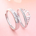wholesale 925 Sterling Silver Princess and Knight Couple Rings Pair Adjustable Open Crown Matching Bands for Men and Women Wholesale from Manufacturer-0-1