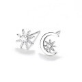 wholesale S925 Sterling Silver Exquisite Sparkling Asymmetrical Star Moon Earrings, Simple And Fashionable Popular Earrings Wholesale-0-0