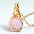 wholesale Vermeil-plated sterling silver with natural pink crystal rose quartz flower pendant without chain, forest-style necklace accessory-0-2