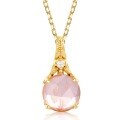wholesale Vermeil-plated sterling silver with natural pink crystal rose quartz flower pendant without chain, forest-style necklace accessory-0-5