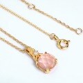 wholesale Vermeil-plated sterling silver with natural pink crystal rose quartz flower pendant without chain, forest-style necklace accessory-0-3