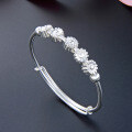 wholesale 990 Sterling Silver Fashion Women's Bracelet Sunflower Beaded Bangle Adjustable Daisy Silver Bangle Wholesale and Drop Shipping-0-2
