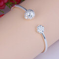wholesale Metal Material: S990 Sterling Silver Manufacturer wholesale lotus round bead open bangle bracelet for women, Korean minimalist fashion bracelet gift-0-1