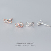 wholesale S925 Sterling Silver Infinity Figure 8 Ear Studs for Women, Korean Japanese Style Fashion Minimalist Freshness, G3841-s925 silver pair-silver model 925 silver