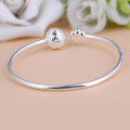 wholesale Metal Material: S990 Sterling Silver Manufacturer wholesale lotus round bead open bangle bracelet for women, Korean minimalist fashion bracelet gift-0-3